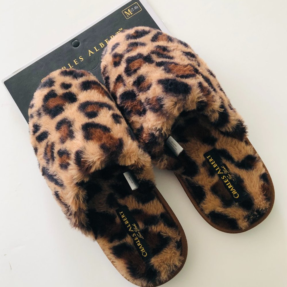 CHARLES ALBERT NY Leopard Slip-On Slippers M 7-8